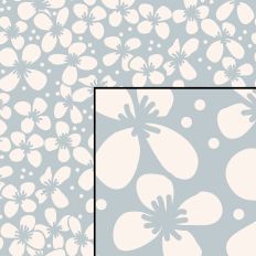 Clematis Flower Block Print Cream on Dusty Blue Seamless Pattern