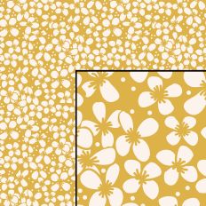 Clematis Flower Block Print Cream on Mustard Yellow Seamless Pattern