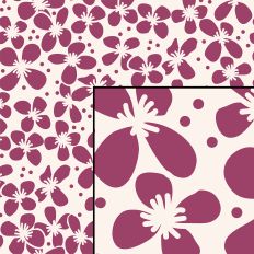 Clematis Flower Block Print Seamless Pattern Burgundy on Cream