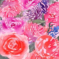 pink purple and coral watercolor roses and dahlias with lavender accents, floral background for printable crafts and scrapbooking