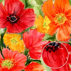watercolor background with red, orange and yellow poppies in a seamless floral pattern