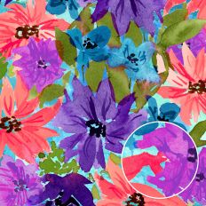 watercolor pattern of vibrant summer daisies and wildflowers in bold pink, purple, and blue tones