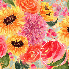 Sunflowers, Roses & Dahlias Watercolor Floral Background