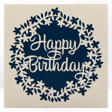 SVG birthday card with floral wreath border and elegant script greeting