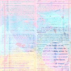 soft pink, yellow, blue and mauve alice in wonderland background with vintage book page text and dreamy watercolor overlay