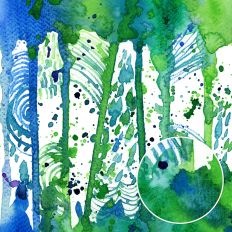 Green, turquoise and blue watercolor abstract background with bold art journal texture