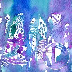 Purple, turquoise and blue abstract watercolor background with expressive art journal style brushwork