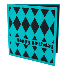 argyle patterned birthday card with bold modern design in teal and black featuring Happy Birthday greeting in cutout text
