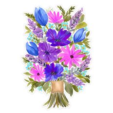 Spring Blue Lavender Watercolor Floral Bouquet Flowers Print and Cut