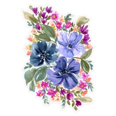 Winter Blue Purple Pink Flowers Watercolor Floral Arrangement