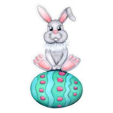  Watercolor Easter Bunny on Turquoise Egg Print & Cut for Cards and Crafts