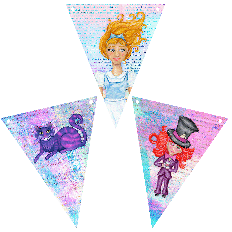 Alice in Wonderland printable bunting with Cheshire Cat, Alice and Mad Hatter