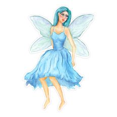 Fairy in Blue Dress Watercolor Print & Cut for Crafts