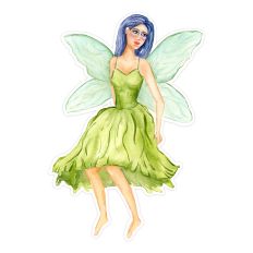 Fairy in Green Dress Watercolor Print & Cut for Crafts