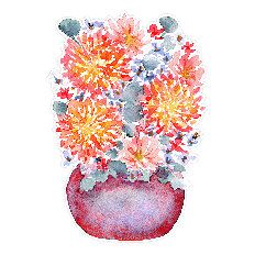 watercolor fall dahlia flowers in vase print and cut design
