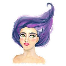 Whimsical Watercolor Blue Haired Girl Woman Print and Cut