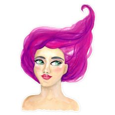 Whimsical Watercolor Pink Haired Girl Woman Print and Cut