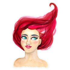 Whimsical Watercolor Red Haired Girl Woman Print and Cut