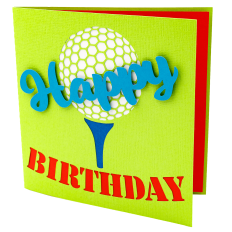 golf birthday card svg featuring a dimensional golf ball on a tee and layered happy birthday text