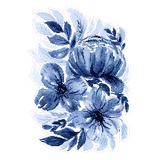 Blue watercolor floral Print and Cut design with navy bouquet composition