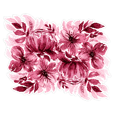 Deep red watercolor floral Print and Cut composition with white cut border
