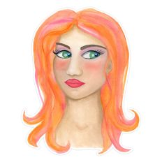 Whimsical Watercolor Orange Haired Girl Woman Print and Cut