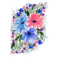 Pink and blue watercolor floral print and cut design