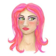 Pink Haired Watercolor Woman Girl Print and Cut