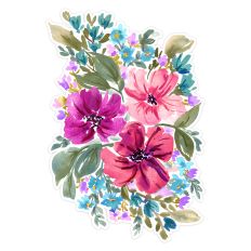 Spring Pink Mauve Turquoise Flowers Watercolor Floral Arrangement