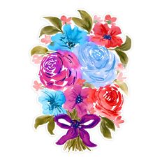 Pink Red Blue Watercolor Rose Bouquet Print and Cut Design