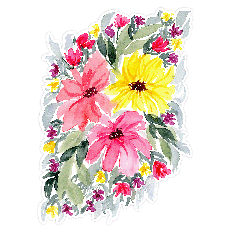 Pink and yellow watercolor floral print and cut design