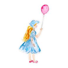 Watercolor Sketch of Girl Holding Balloon Print and Cut by Clikchic Designs