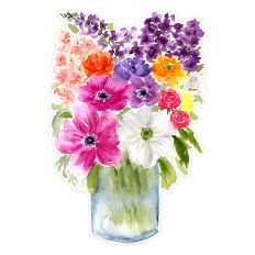 Watercolor Anemone Ranunculus Delphinium Flowers In Vase