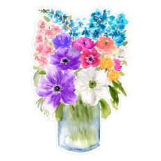 watercolor spring bouquet with anemones, ranunculus, and delphiniums in a vase, hand painted, for print and cut crafts