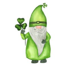 Watercolor St Patrick's Day Gnome Holding Clover Print and Cut Design