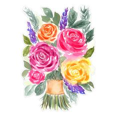 Summer Roses Lavender Watercolor Flower Bouquet Print and Cut