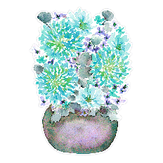 watercolor turquoise dahlia floral print and cut design