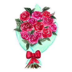 Red and Pink Valentines Watercolor Roses Floral Bouquet Print Cut