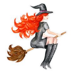 Vampy Watercolor Halloween Witch on Broomstick Print and Cut