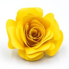 rolled flower by clikchic designs made with mixed variety petal shapes in vibrant yellow cardstock, creating a playful and handcrafted floral look