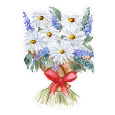 watercolor bouquet of pink daisies and lavender tied with a blue ribbon, hand painted, for print and cut crafts