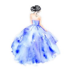 Woman in Blue Formal Dress / Ballgown Watercolor for Print & Cut