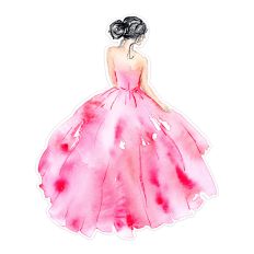 Woman in Pink Formal Dress / Ballgown Watercolor Print & Cut