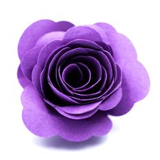 rolled paper flower with soft cloud scalloped petals in purple