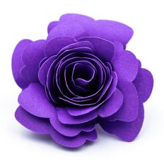 rolled paper flower by clikchic designs with gently curved petals in soft purple cardstock, perfect for DIY crafts and papercraft projects