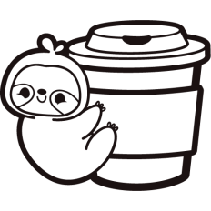 cute sloth on a coffee cup lineart