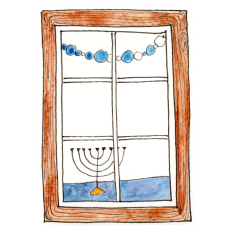 Watercolor Hanukkah Window