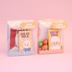 Duo Bolsinhas de Páscoa em Acetato com Kit de Colorir - Coelho e Cordeiro