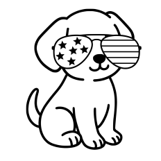COOL DOG WITH AMERICAN FLAG GLASSES 4TH OF JULY