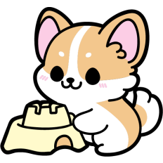 cute corgi and sand castle